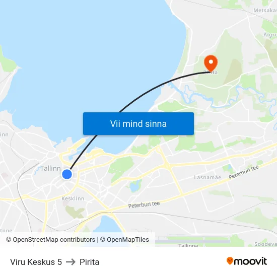Viru Keskus 5 to Pirita map
