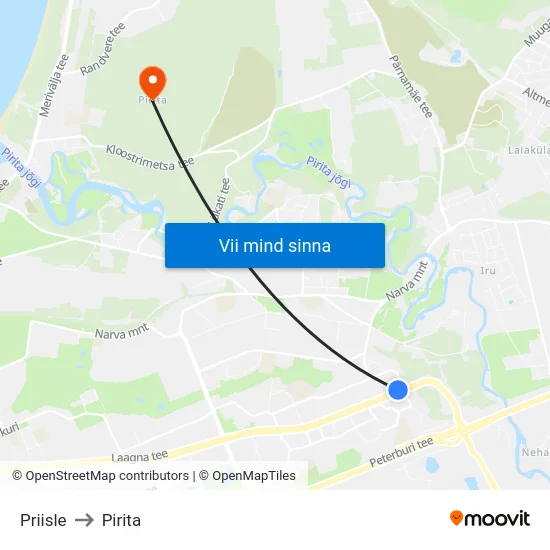 Priisle to Pirita map