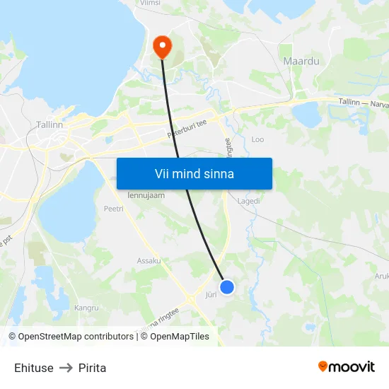 Ehituse to Pirita map