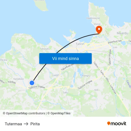 Tutermaa to Pirita map