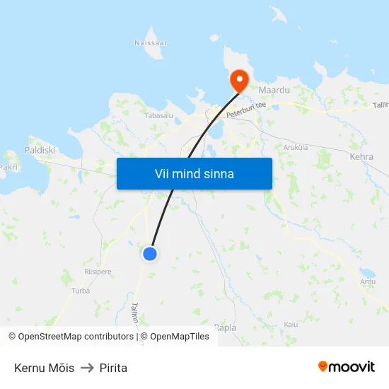 Kernu Mõis to Pirita map