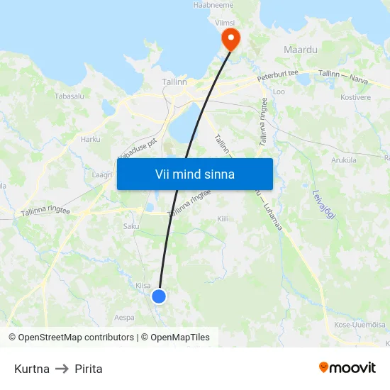 Kurtna to Pirita map