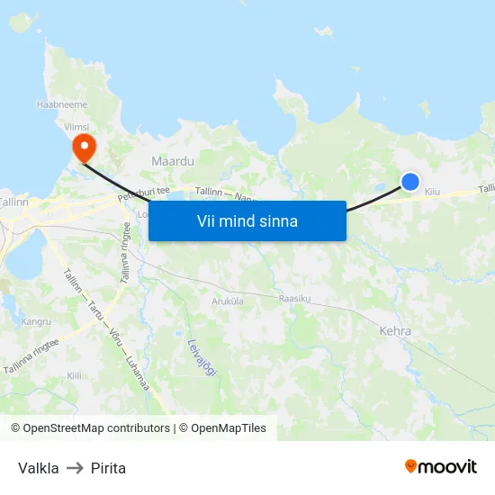 Valkla to Pirita map