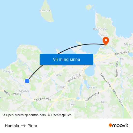 Humala to Pirita map