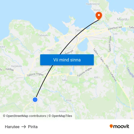Harutee to Pirita map