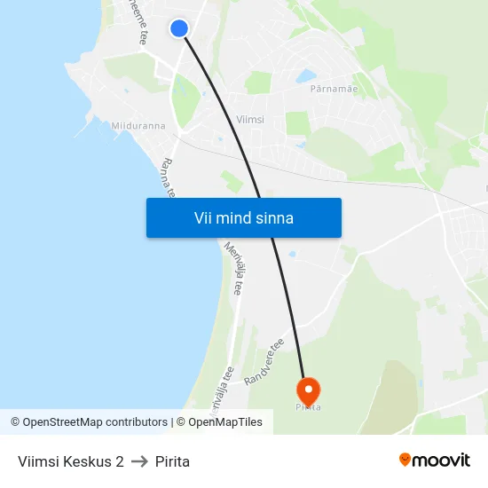 Viimsi Keskus 2 to Pirita map