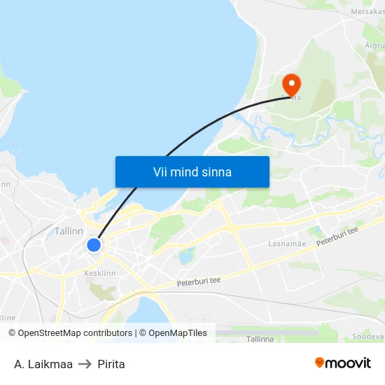 A. Laikmaa to Pirita map