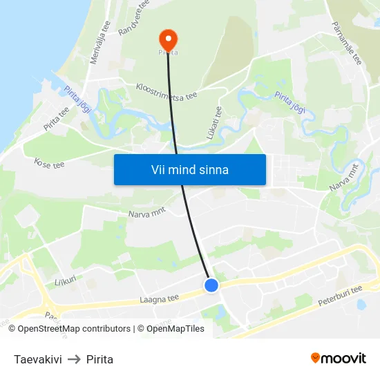 Taevakivi to Pirita map