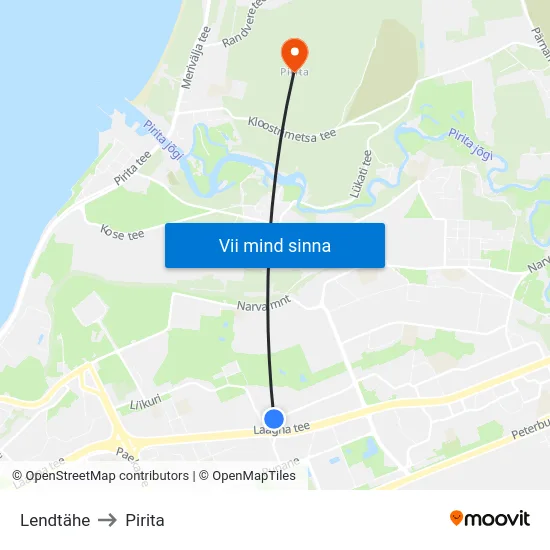 Lendtähe to Pirita map