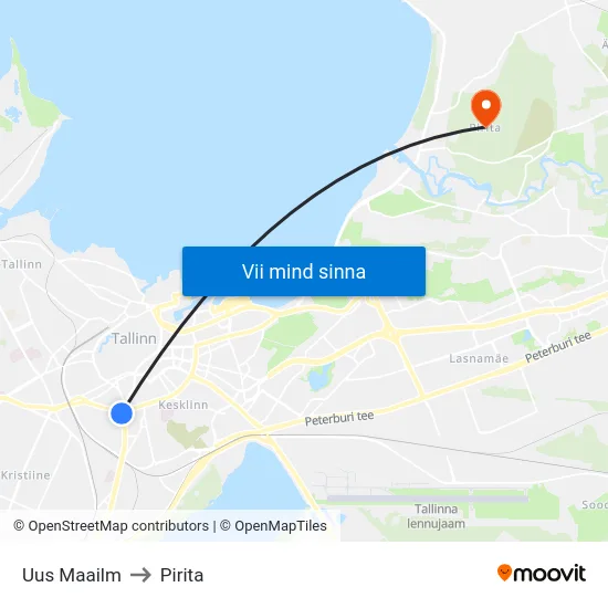 Uus Maailm to Pirita map