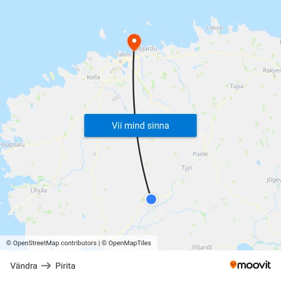 Vändra to Pirita map