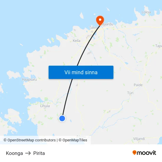 Koonga to Pirita map