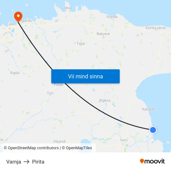 Varnja to Pirita map