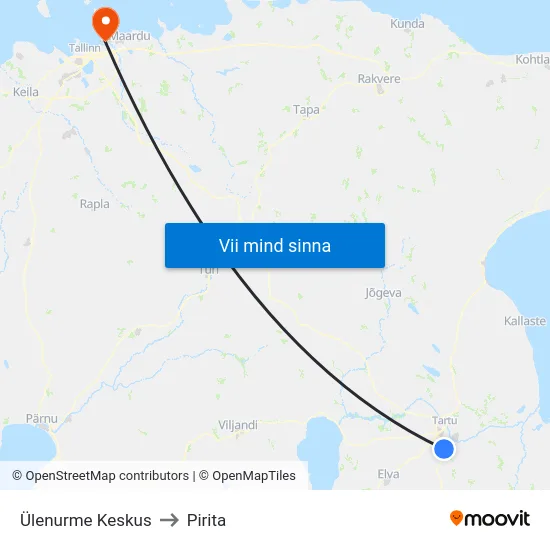 Ülenurme Keskus to Pirita map
