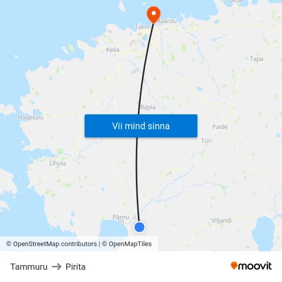 Tammuru to Pirita map