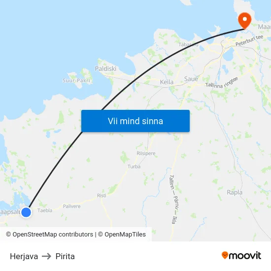 Herjava to Pirita map