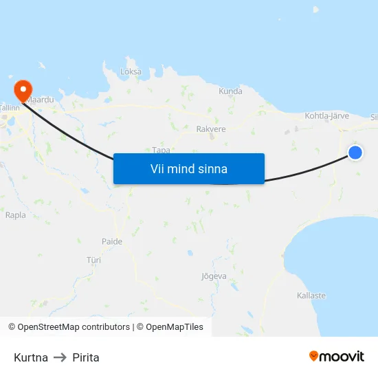 Kurtna to Pirita map