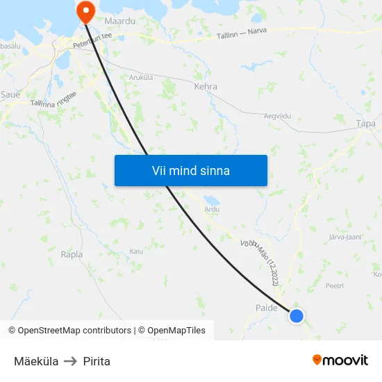 Mäeküla to Pirita map