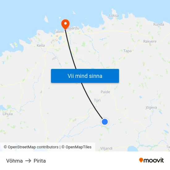 Võhma to Pirita map