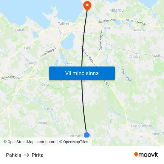Pahkla to Pirita map