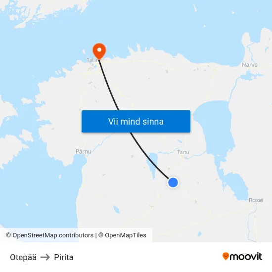 Otepää to Pirita map
