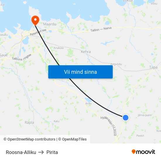 Roosna-Alliku to Pirita map