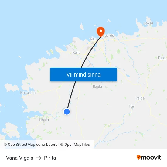 Vana-Vigala to Pirita map