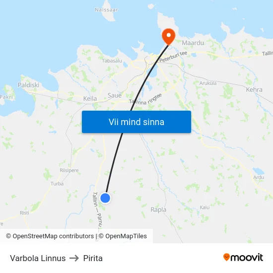 Varbola Linnus to Pirita map