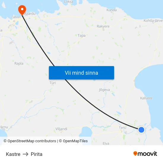 Kastre to Pirita map