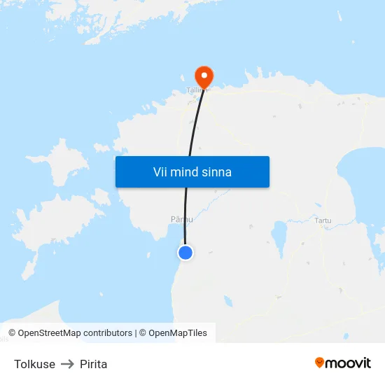 Tolkuse to Pirita map