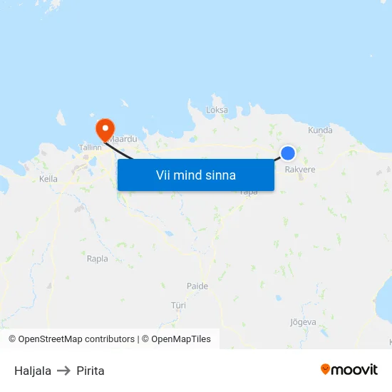 Haljala to Pirita map