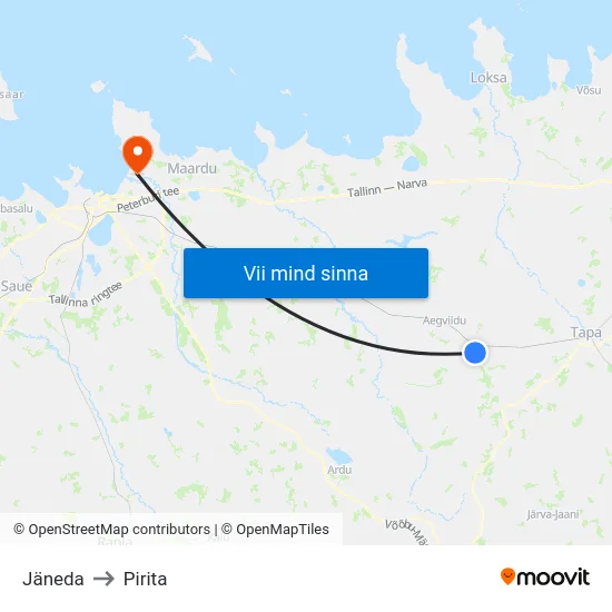Jäneda to Pirita map