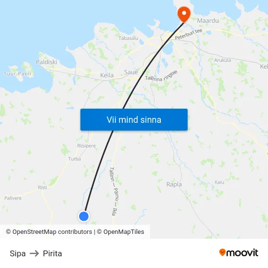 Sipa to Pirita map