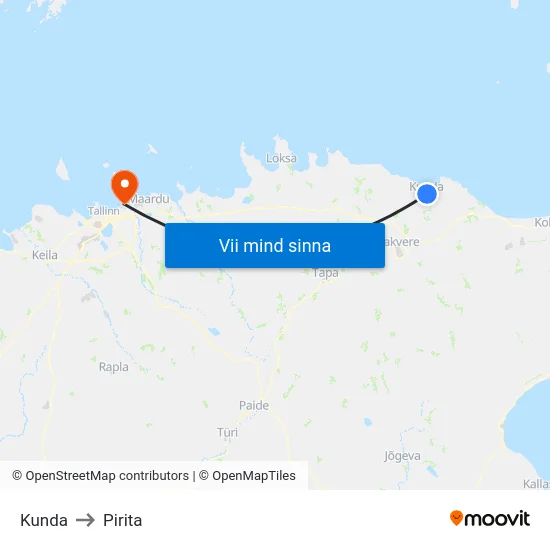 Kunda to Pirita map