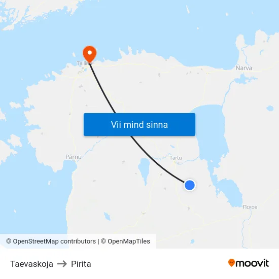 Taevaskoja to Pirita map