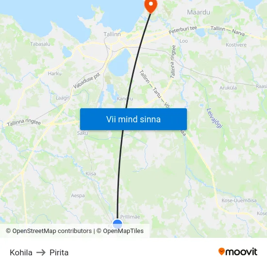 Kohila to Pirita map