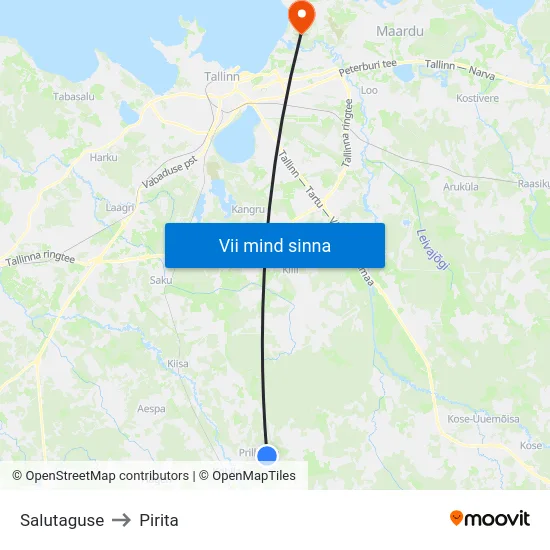 Salutaguse to Pirita map