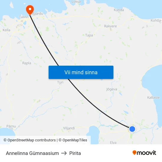 Annelinna Gümnaasium to Pirita map