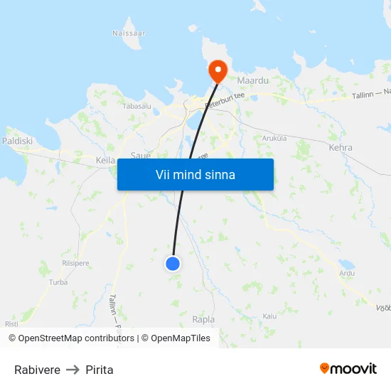 Rabivere to Pirita map