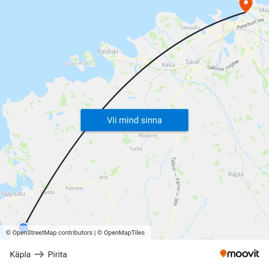Käpla to Pirita map