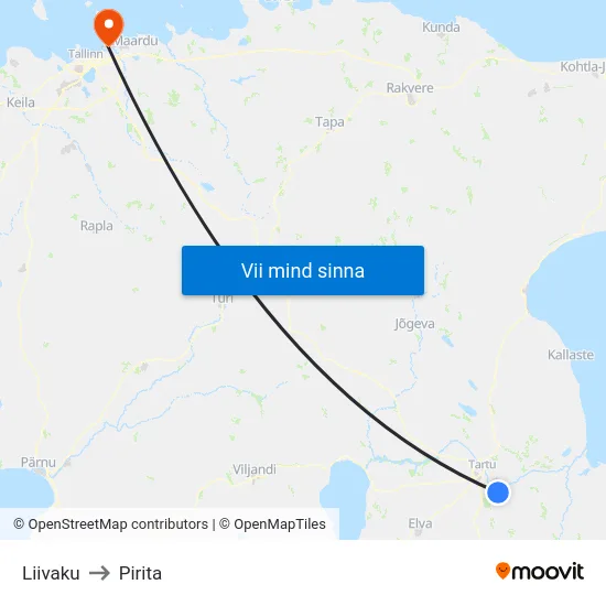Liivaku to Pirita map
