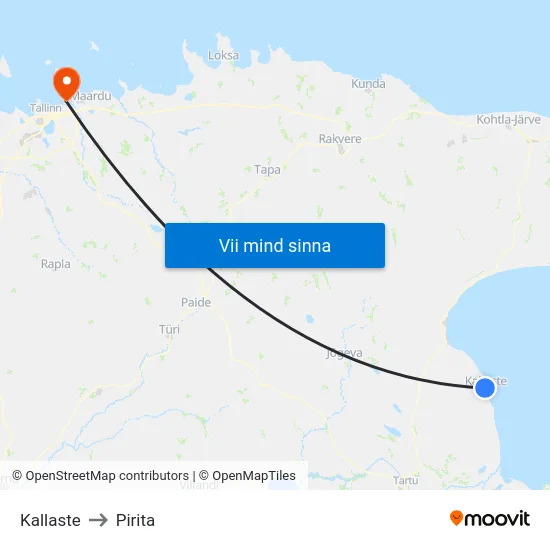 Kallaste to Pirita map