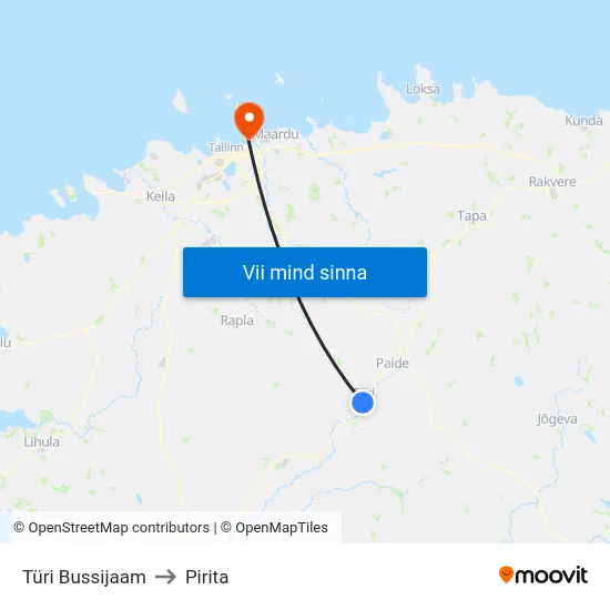 Türi Bussijaam to Pirita map