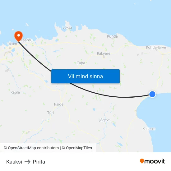 Kauksi to Pirita map