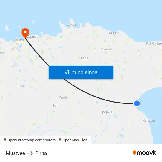 Mustvee to Pirita map