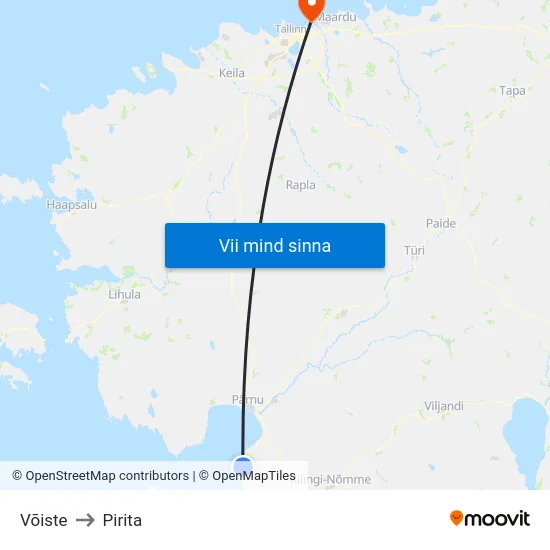 Võiste to Pirita map
