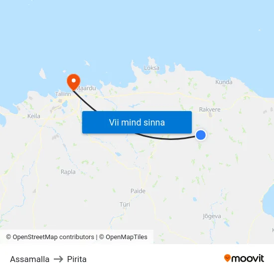 Assamalla to Pirita map