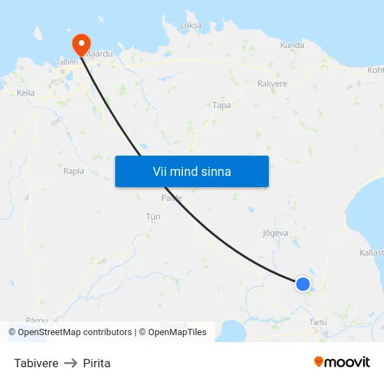 Tabivere to Pirita map