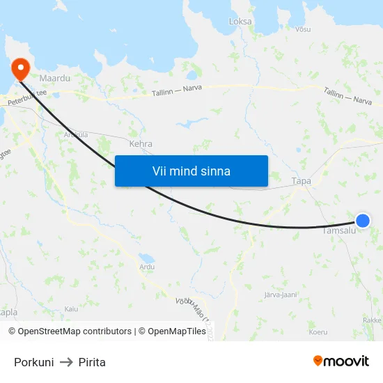 Porkuni to Pirita map