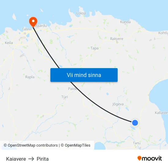 Kaiavere to Pirita map